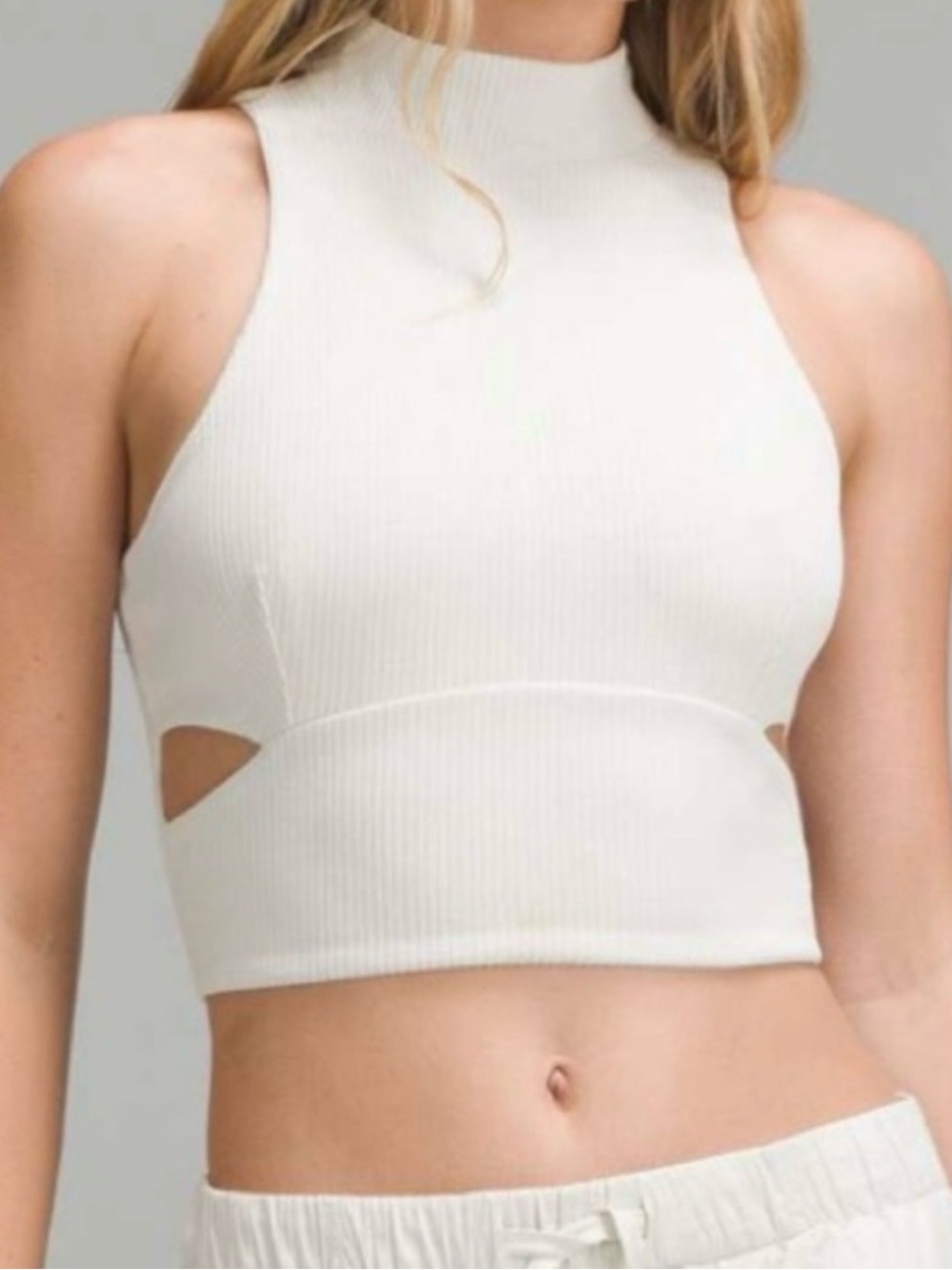 Lululemon Ribbed Cutout Mock Neck Tank Top Zip Back Size Small